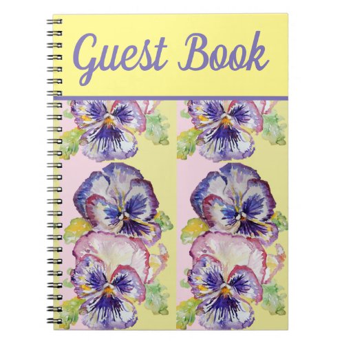 Guest Book Pansy Purple Flower Watercolour Art