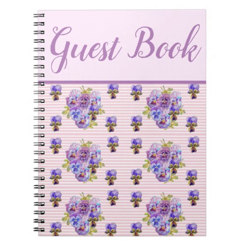 Guest Book Pansy Shabby Purple Vintage Floral