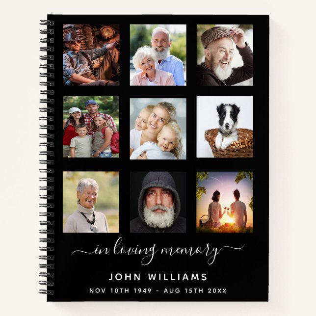 Guest book photo collage black memorial funeral (Front)