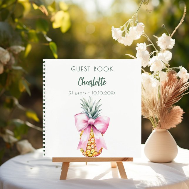 Guest book pink bow pineapple birthday party (Creator Uploaded)