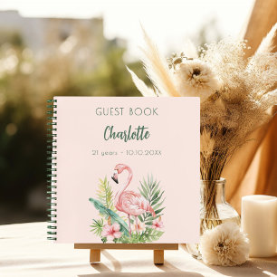 Guest book pink flamingo birthday party