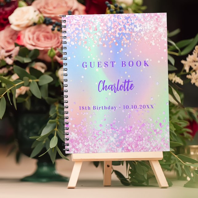 Guest book Pink holographic birthday party (Creator Uploaded)