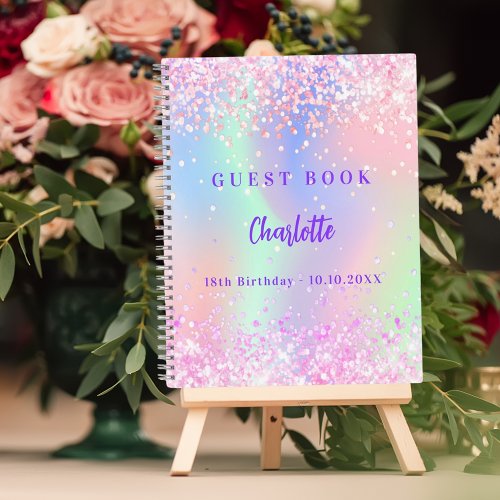 Guest book Pink holographic birthday party