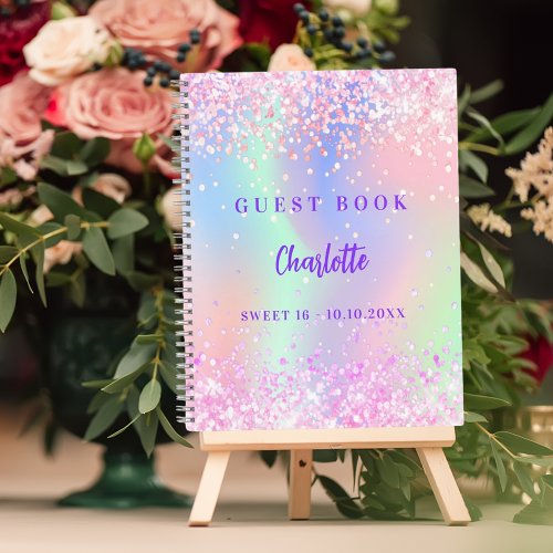 Guest book Pink holographic confetti Sweet 16