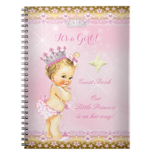 Guest Book Princess Baby Shower Pink Blonde Girl