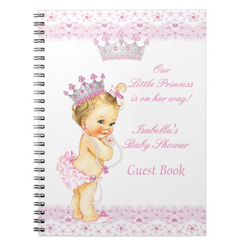 Guest Book Princess Baby Shower Pink White Blonde