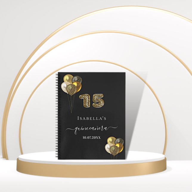 Guest book Quinceanera black gold leopard balloons (Creator Uploaded)