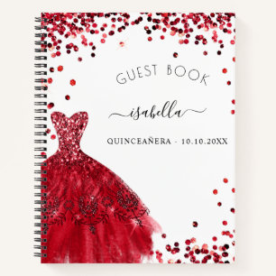 Guest book Quinceanera black red dress glitter