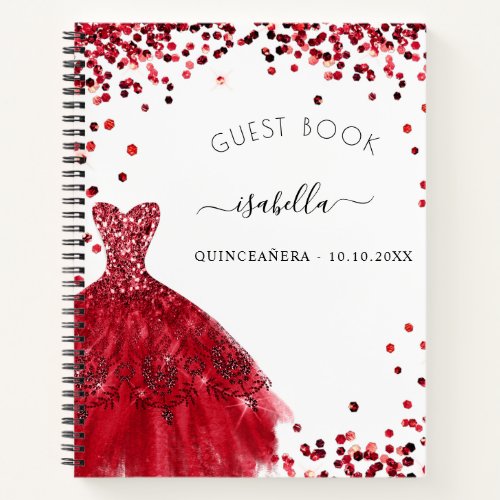 Guest book Quinceanera black red dress glitter
