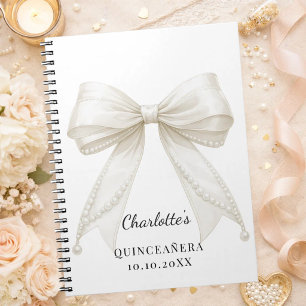 Guest book Quinceanera bow ivory pearls