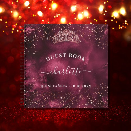 Guest book Quinceanera burgundy rose gold tiara