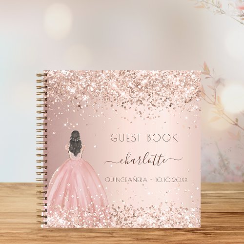 Guest book Quinceanera dress glitter rose gold