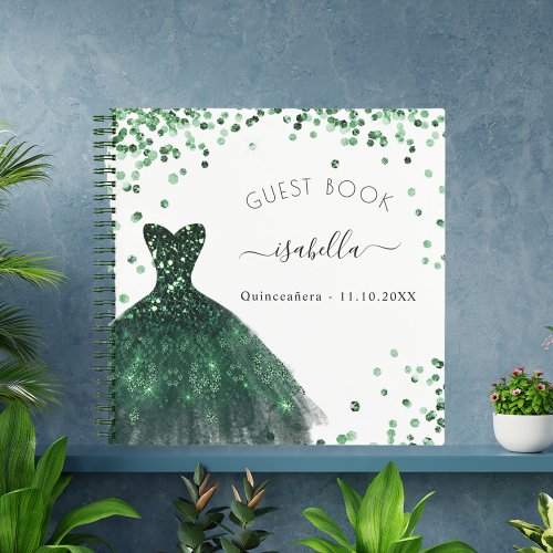 Guest book Quinceanera emerald green dress