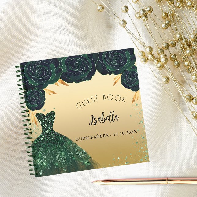 Guest book Quinceanera emerald green gold dress (Creator Uploaded)