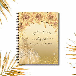 Guest book Quinceanera gold glitter dress