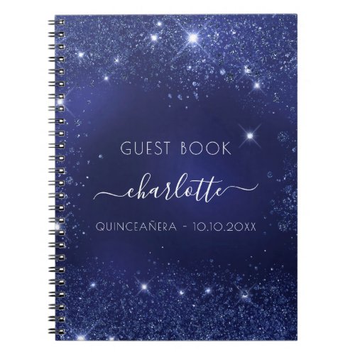 Guest book Quinceanera navy blue glitter