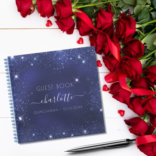 Guest book Quinceanera navy blue glitter sparkles