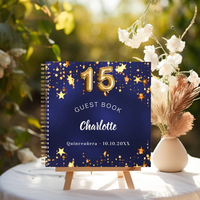 Guest book Quinceanera navy blue gold stars (Creator Uploaded)