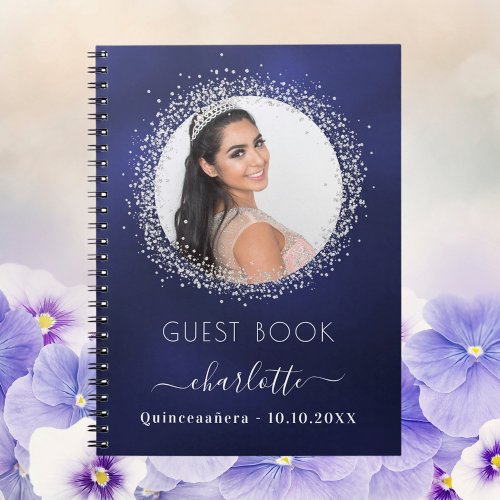 Guest book Quinceanera navy blue silver photo