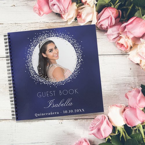 Guest book Quinceanera navy blue silver photo