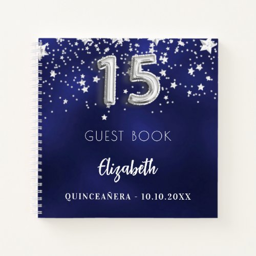 Guest book Quinceanera navy blue silver stars
