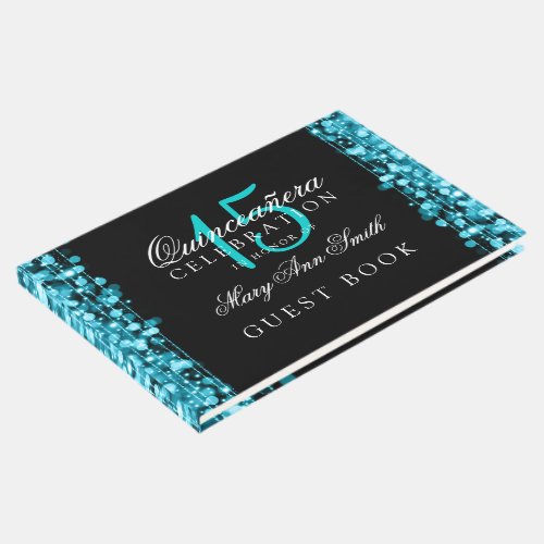 Guest Book Quinceanera  Party Sparkles Turquoise