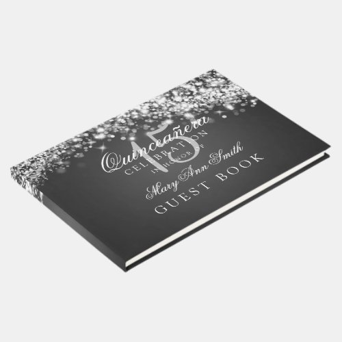 Guest Book Quinceanera Party Sparkling Wave Black