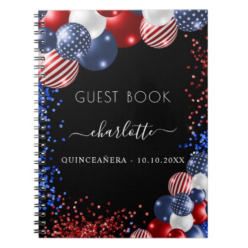 Guest book Quinceanera patriotic red white blue 
