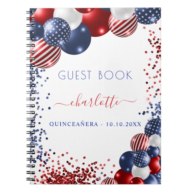 Guest book Quinceanera patriotic red white blue  (Front)