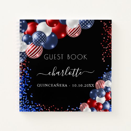 Guest book Quinceanera patriotic red white blue 