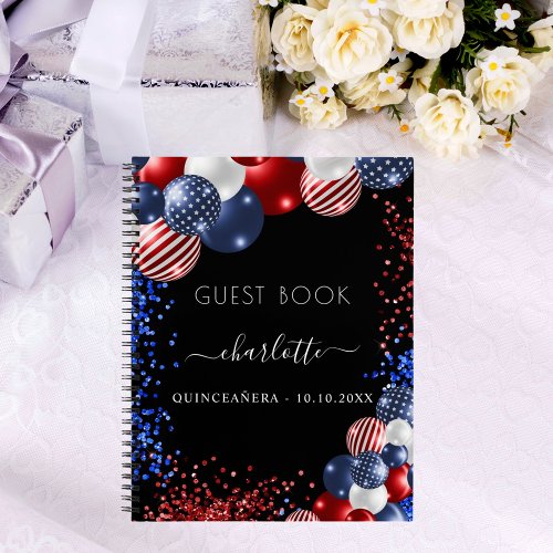 Guest book Quinceanera patriotic red white blue 