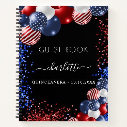 Guest book Quinceanera patriotic red white blue 
