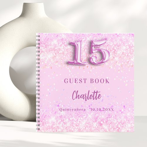Guest book Quinceanera pink confetti name