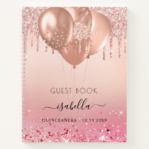 Guest book Quinceanera pink rose gold glitter 
