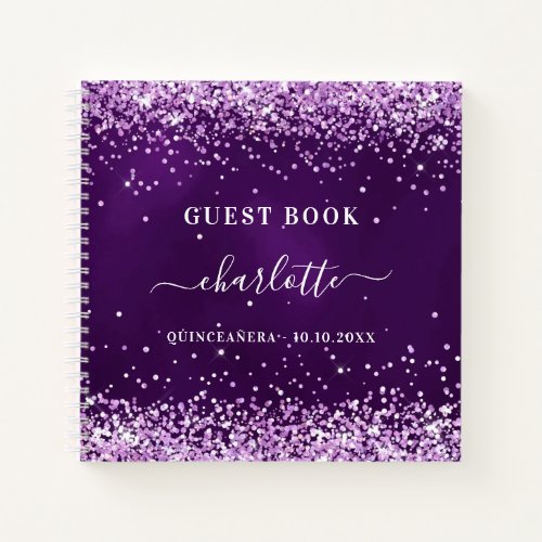 Guest book Quinceanera purple glitter name