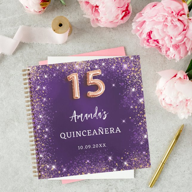 Guest book Quinceanera purple rose gold glitter (Creator Uploaded)