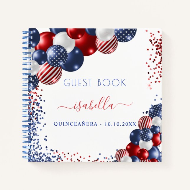 Guest book Quinceanera red blue white patriotic (Front)