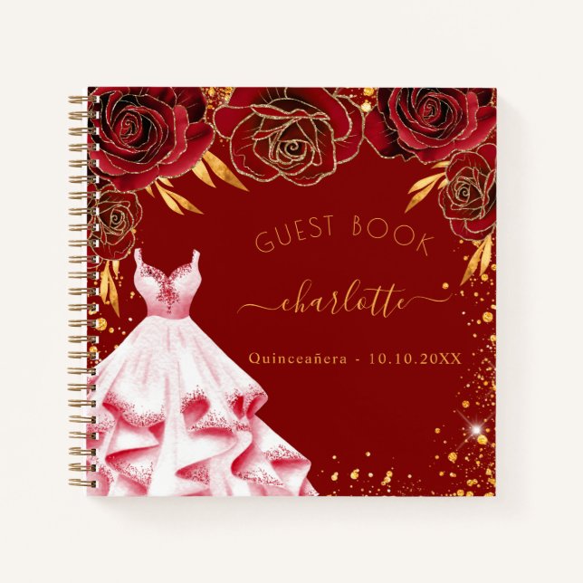 Guest book Quinceanera red gold white dress  (Front)