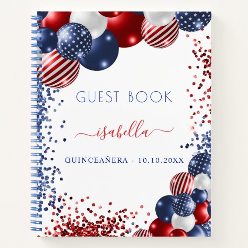 Guest book Quinceanera red white blue patriotic