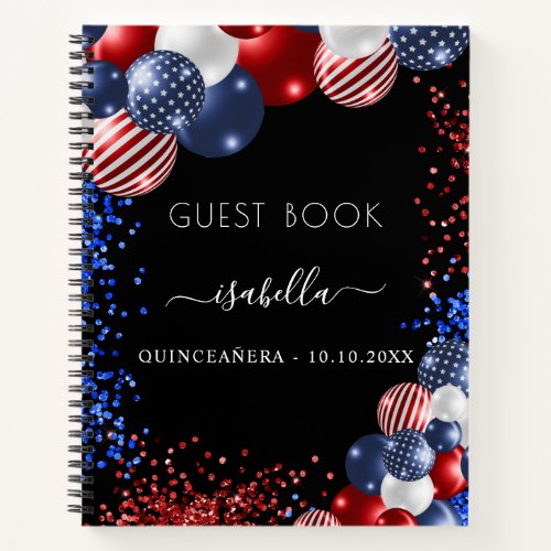 Guest book Quinceanera red white blue patriotic US