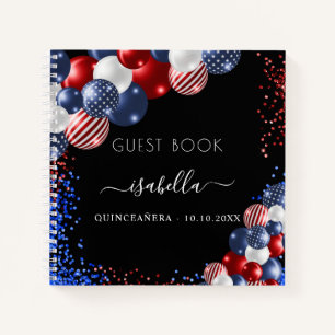 Guest book Quinceanera red white blue US patriotic