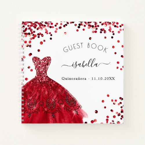 Guest book Quinceanera red white dress glitter 