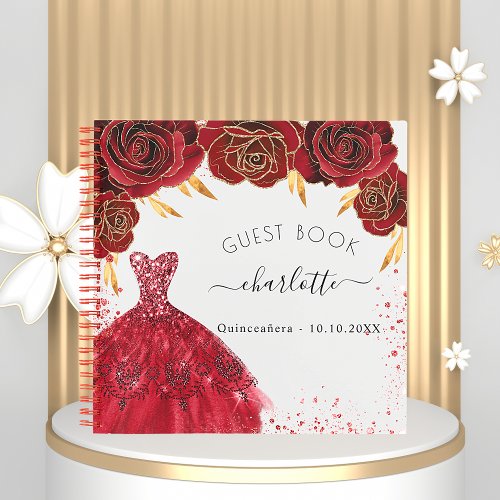 Guest book Quinceanera red white glitter dress 