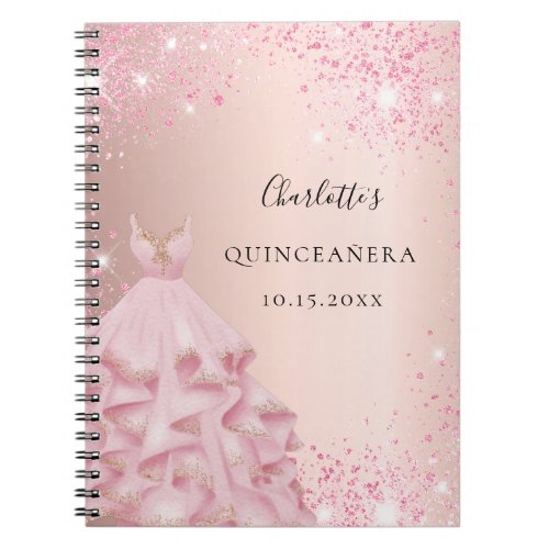 Guest book Quinceanera rose blush glitter dress 
