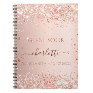Guest book Quinceanera rose gold blush confetti