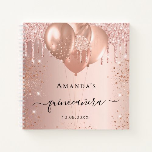 Guest book Quinceanera rose gold blush glitter 