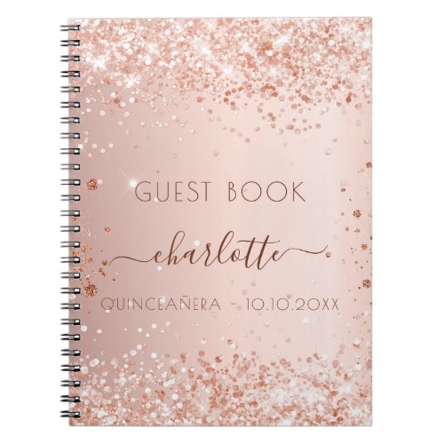 Guest book Quinceanera rose gold blush sparkles