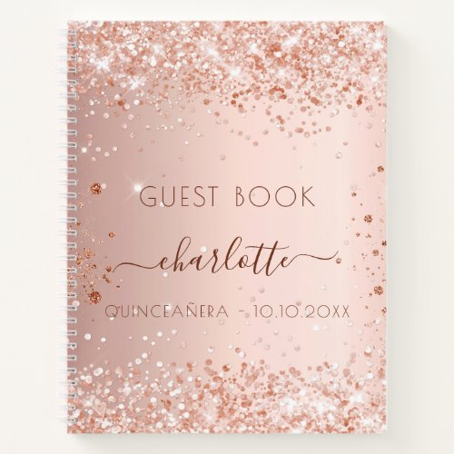 Guest book Quinceanera rose gold blush sparkles