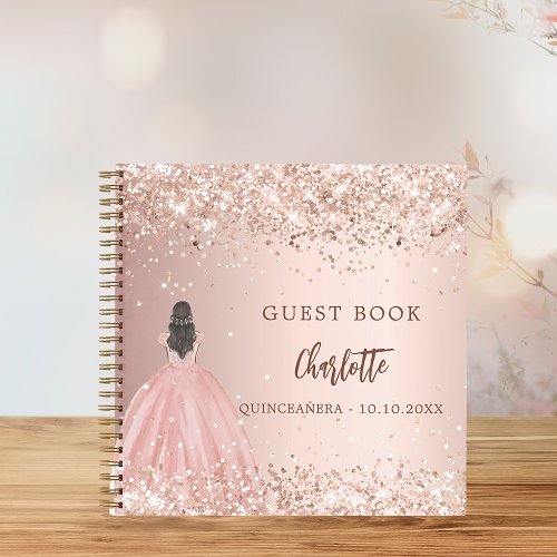 Guest book Quinceanera rose gold dress glitter