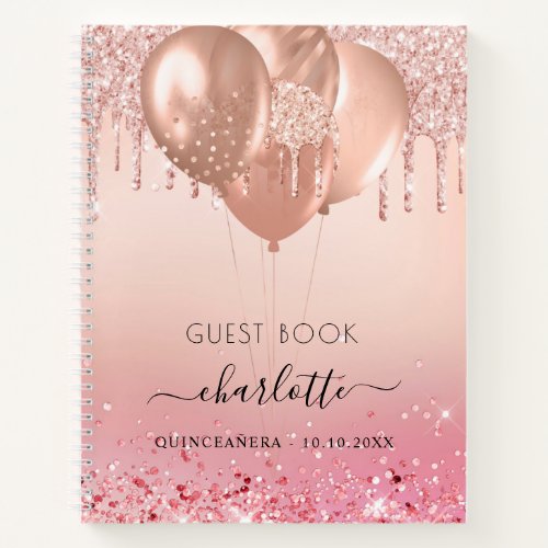 Guest book Quinceanera rose gold pink glitter 